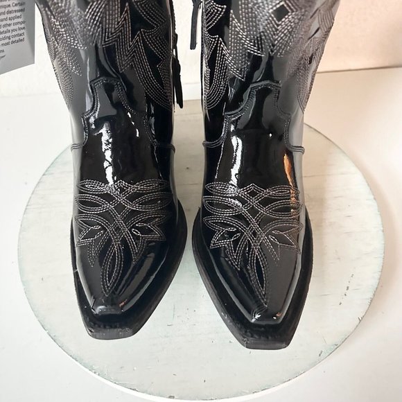 Lane Off The Record Cowgirl Western Boots Black 7.5 Cowboy Snip Toe Rodeo Midi - Picture 7 of 13